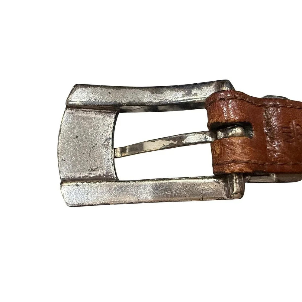 Brighton Brown Braided Leather‎ Belt Silver Engraved Buckle Southwestern Size 32